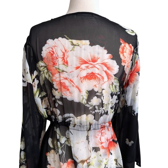FLOREAT Anthropologie Rosie Sheer Black Long Kimono Topper Layer Cover Up Sz OS - Picture 10 of 14